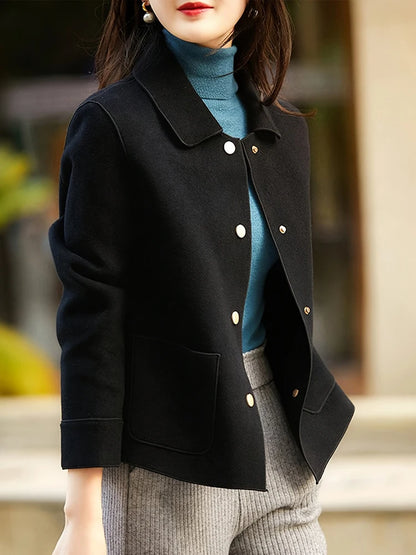 Women’s Classic Short Wool Coat – Solid Color Button-Up Jacket, Warm Autumn & Winter Fashion Outerwear