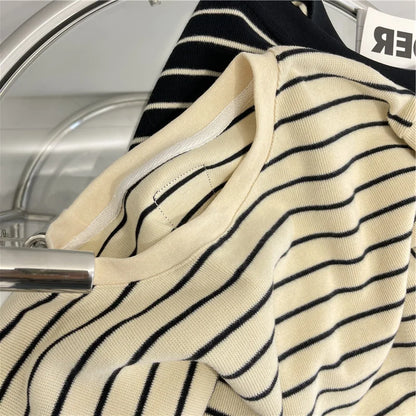 Women’s Korean Style Oversize Striped T-Shirt Loose Casual Short Sleeve Cotton Summer Commute Top