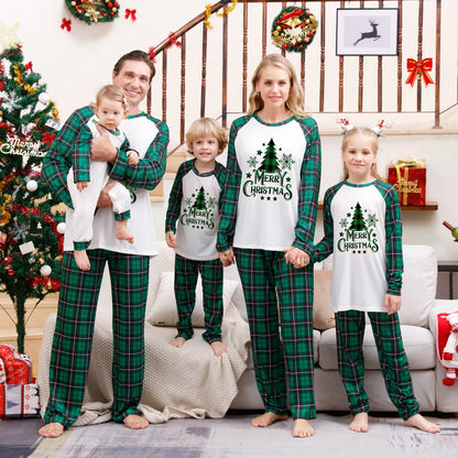 Christmas Family Matching Pajamas Set – 2-Piece Xmas Sleepwear for Mom, Dad & Kids, Baby Rompers, Casual Loose Family Holiday Outfits