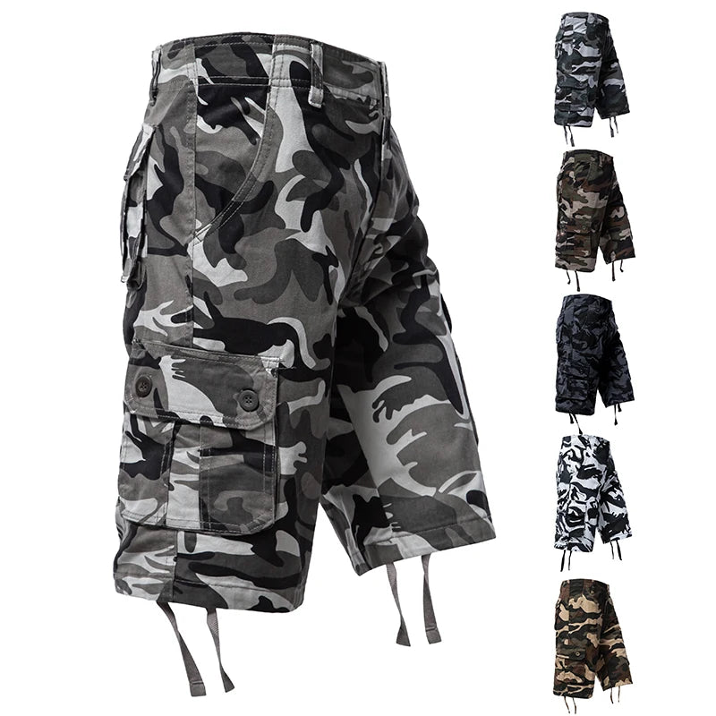 Men's Summer Camouflage Cargo Shorts – Lightweight Cotton Loose-Fit Utility Shorts, Casual Workwear & Beach Pants for Everyday Outdoor Wear
