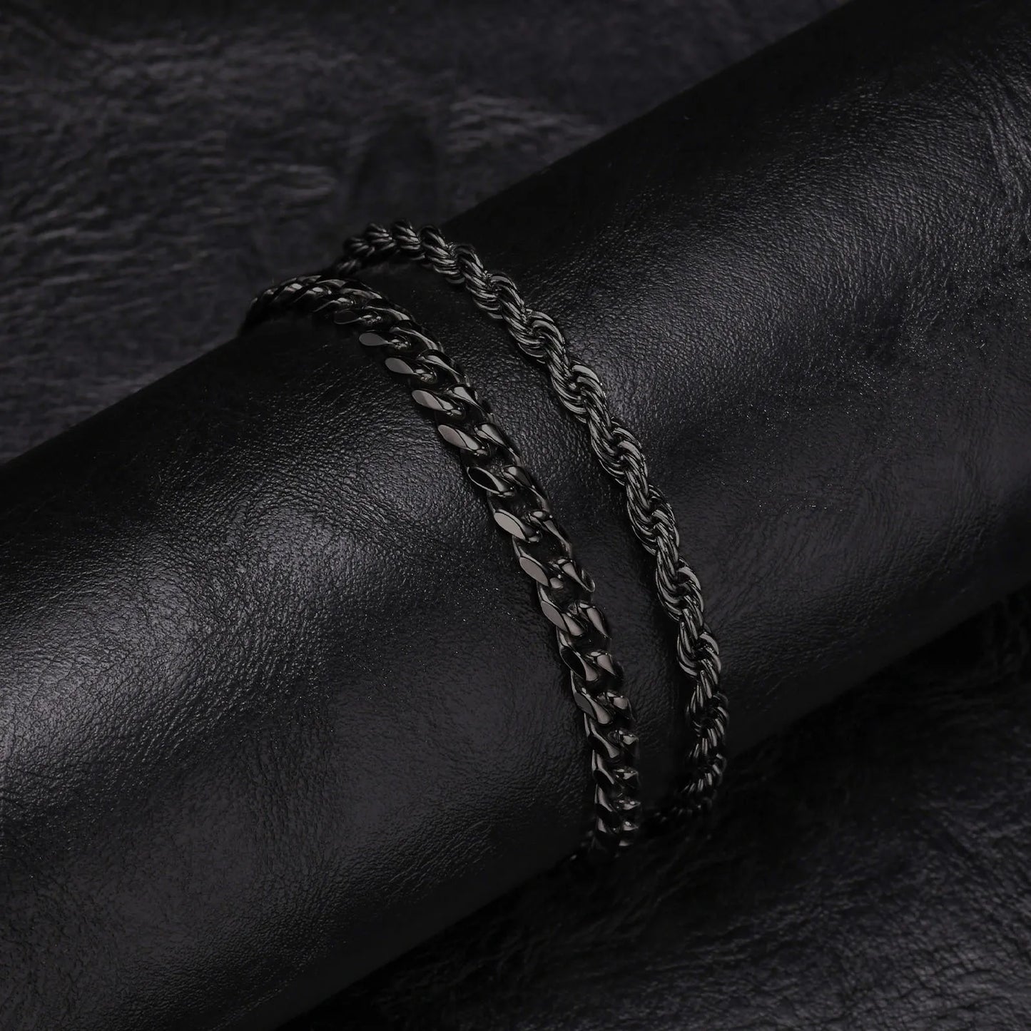 2-Piece Men's Chain Bracelet Set – Stainless Steel Twist Rope & Cuban Link Wristbands in Silver, Gold & Black | Fashion Jewelry Gift