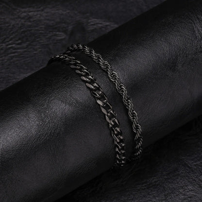 2-Piece Men's Chain Bracelet Set – Stainless Steel Twist Rope & Cuban Link Wristbands in Silver, Gold & Black | Fashion Jewelry Gift