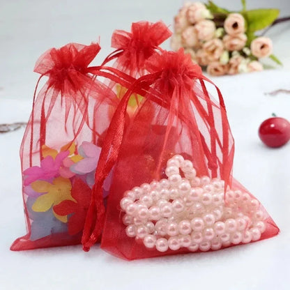 Bolsas de regalo de organza blanca de 20 a 100 unidades – Bolsas de joyería con cordón para recuerdos de boda, regalos de Navidad, empaques de dulces y accesorios para fiestas