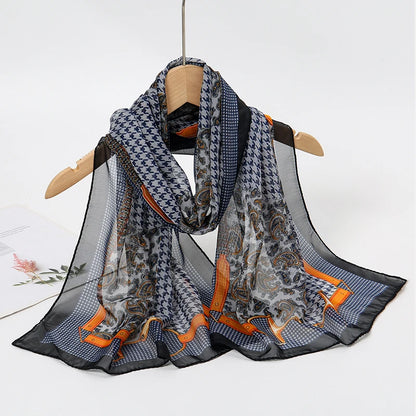 Women's Printed Chiffon Scarf Shawl – Lightweight Silk-Feel Long Wrap for Beach, Travel & Outdoor Wear, Fashion Headband Accessory