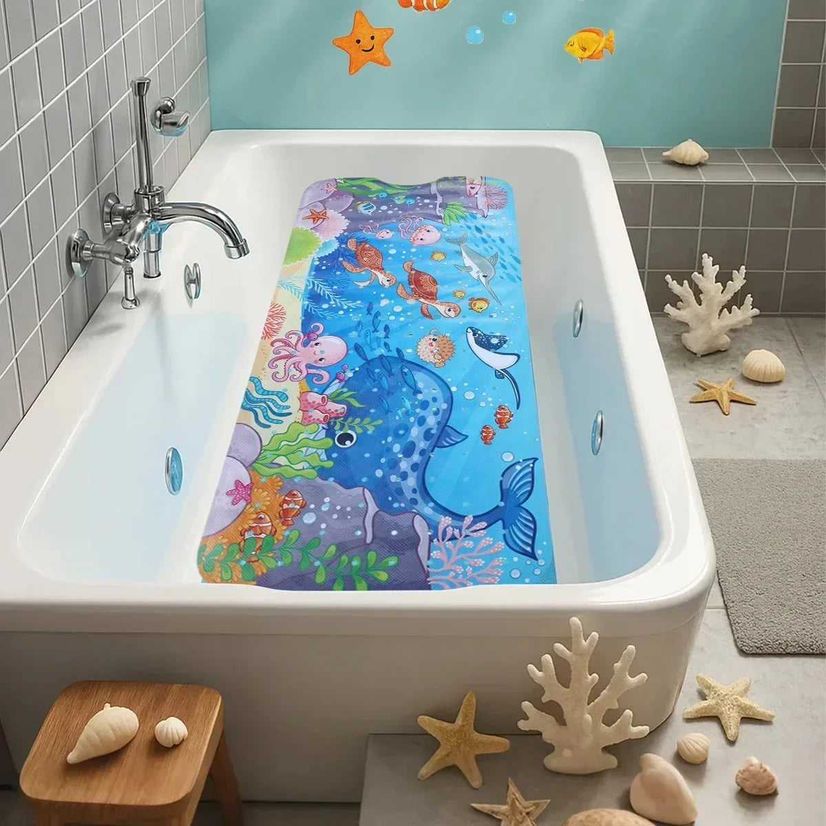 Cartoon Extra-Long Bathtub Mat 40x100cm – Non-Slip Shower & Bath Mat with Suction Cups and Drain Holes