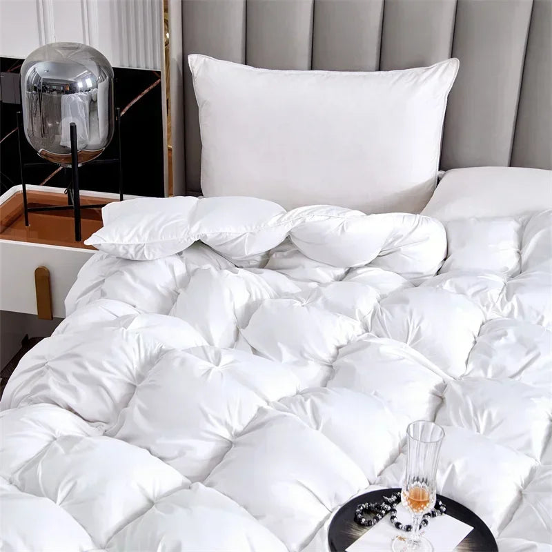 Edredón de lujo 100% plumón de ganso blanco – Duvet ligero y cálido de invierno con diseño plisado