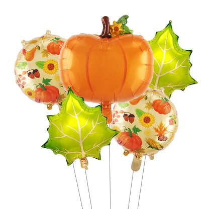 5PCS Fall Maple Leaf, Pine Cone & Pumpkin Balloon Set – Autumn Harvest Festival & Thanksgiving Day Party Decorations