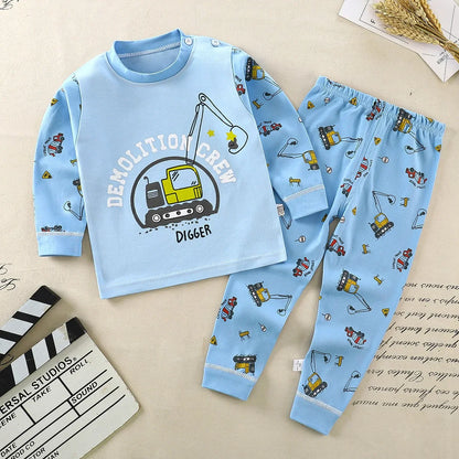 Conjunto de ropa de algodón para niños – Traje de otoño invierno para niños y niñas, cómodo conjunto de pijama de manga larga y pantalones, ropa informal de estar por casa para niños, ropa interior cálida y ropa de regalo de Navidad