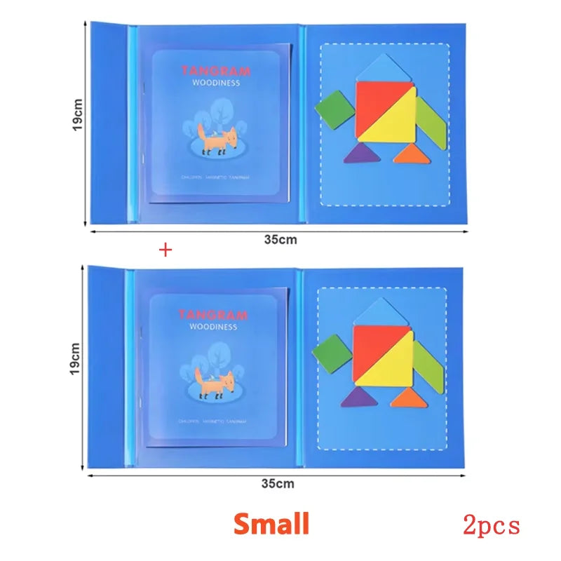 Libro magnético de tangram de madera – Juguete educativo Montessori, rompecabezas portátil para niños, infantes y desarrollo de inteligencia temprana