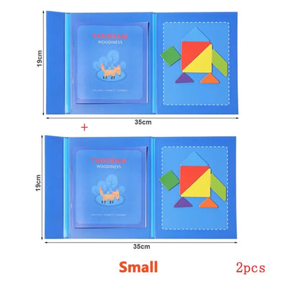 Libro magnético de tangram de madera – Juguete educativo Montessori, rompecabezas portátil para niños, infantes y desarrollo de inteligencia temprana