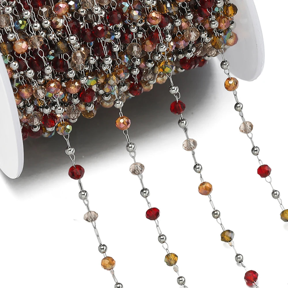 Cadena de Cuentas de Cristal de Acero Inoxidable de 1 m para Fabricación de Joyas – Cadena con Clip Multicolor para Collares, Pulseras y Manualidades DIY