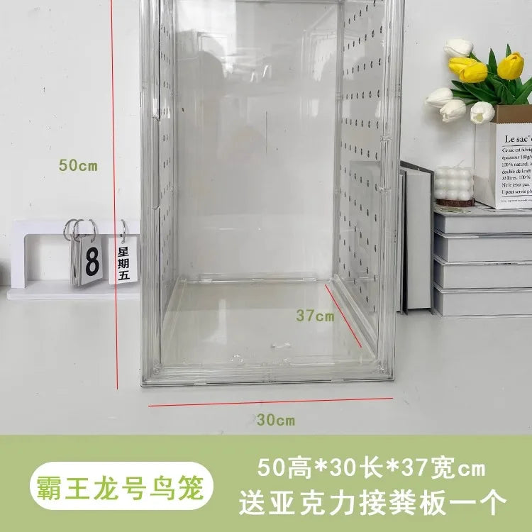 360° Clear View Acrylic Bird Cage – Splash-Proof Parrot Enclosure for Cockatiels & Mynah Birds, Easy-Clean Aviary Pet Supplies