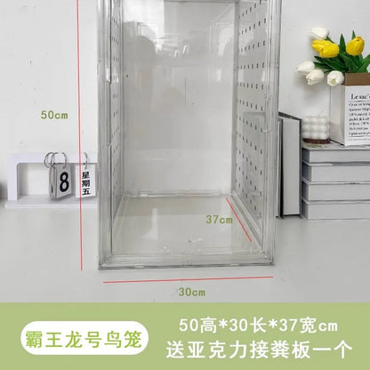 360° Clear View Acrylic Bird Cage – Splash-Proof Parrot Enclosure for Cockatiels & Mynah Birds, Easy-Clean Aviary Pet Supplies