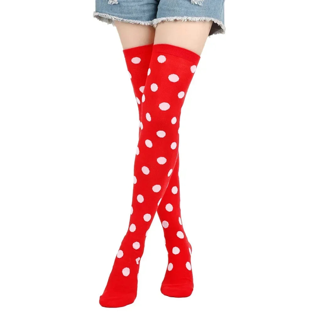 Thigh High Socks Women Over Knee Striped Polka Dot Stockings Black White Pink Lolita Cosplay Harajuku Y2K Kawaii