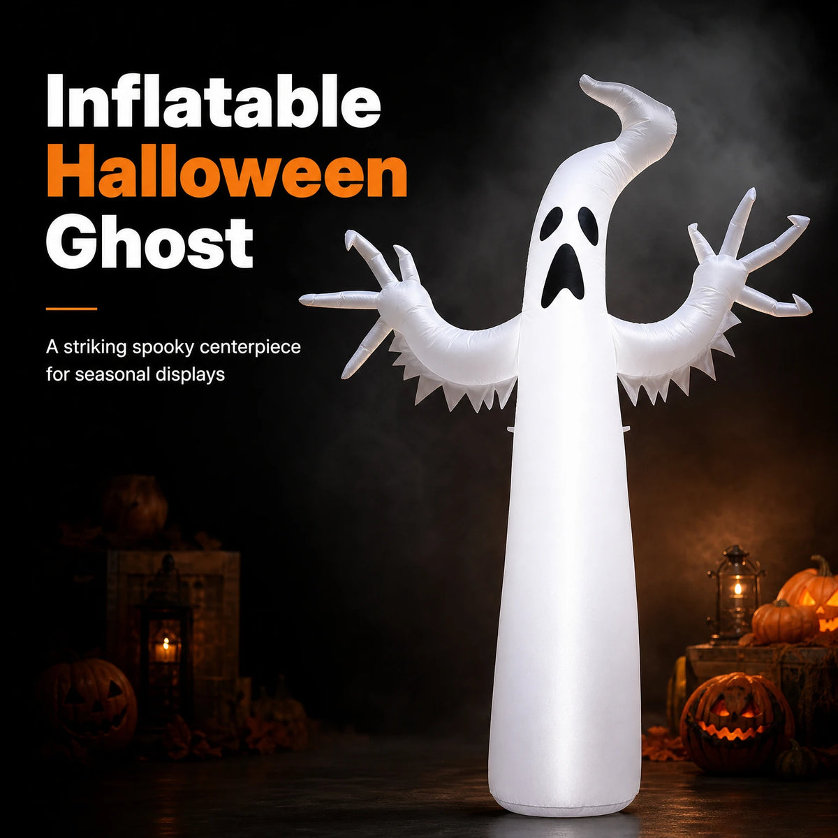 Large Inflatable Halloween Ghost Decoration – Standing PVC Ghost Yard Prop for Outdoor Lawn, Garden, Halloween Parties & Spooky Displays
