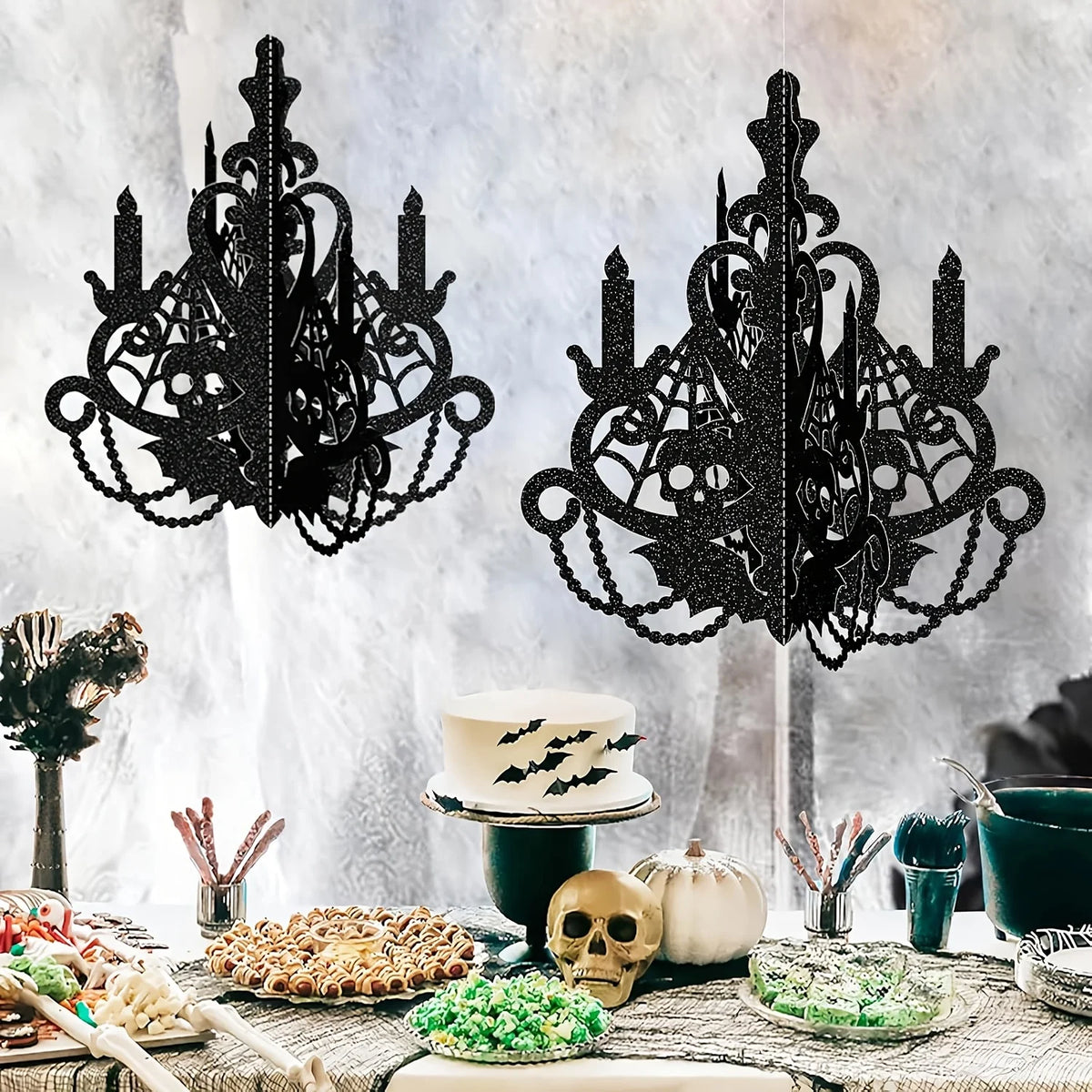 3PCS Halloween Candelabra Hanging Decorations, Spooky Ghost House Ceiling Ornaments, Gothic Hanging Lamp Decor, Haunted House Party Supplies, Indoor Halloween Decorations