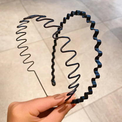 Diadema unisex de metal negro – Aro de pelo ondulado elástico antideslizante para hombres y mujeres | Accesorios para el cabello sencillos y a la moda