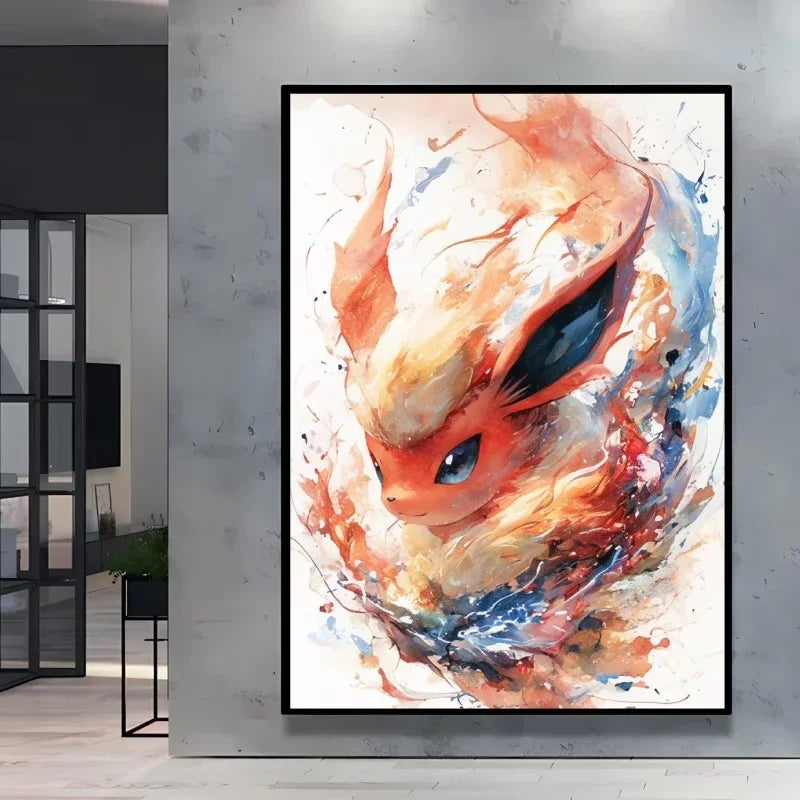 Pokémon Eevee Ink Style Canvas Wall Art – Fantasy Decorative Painting for Home & Room Decor