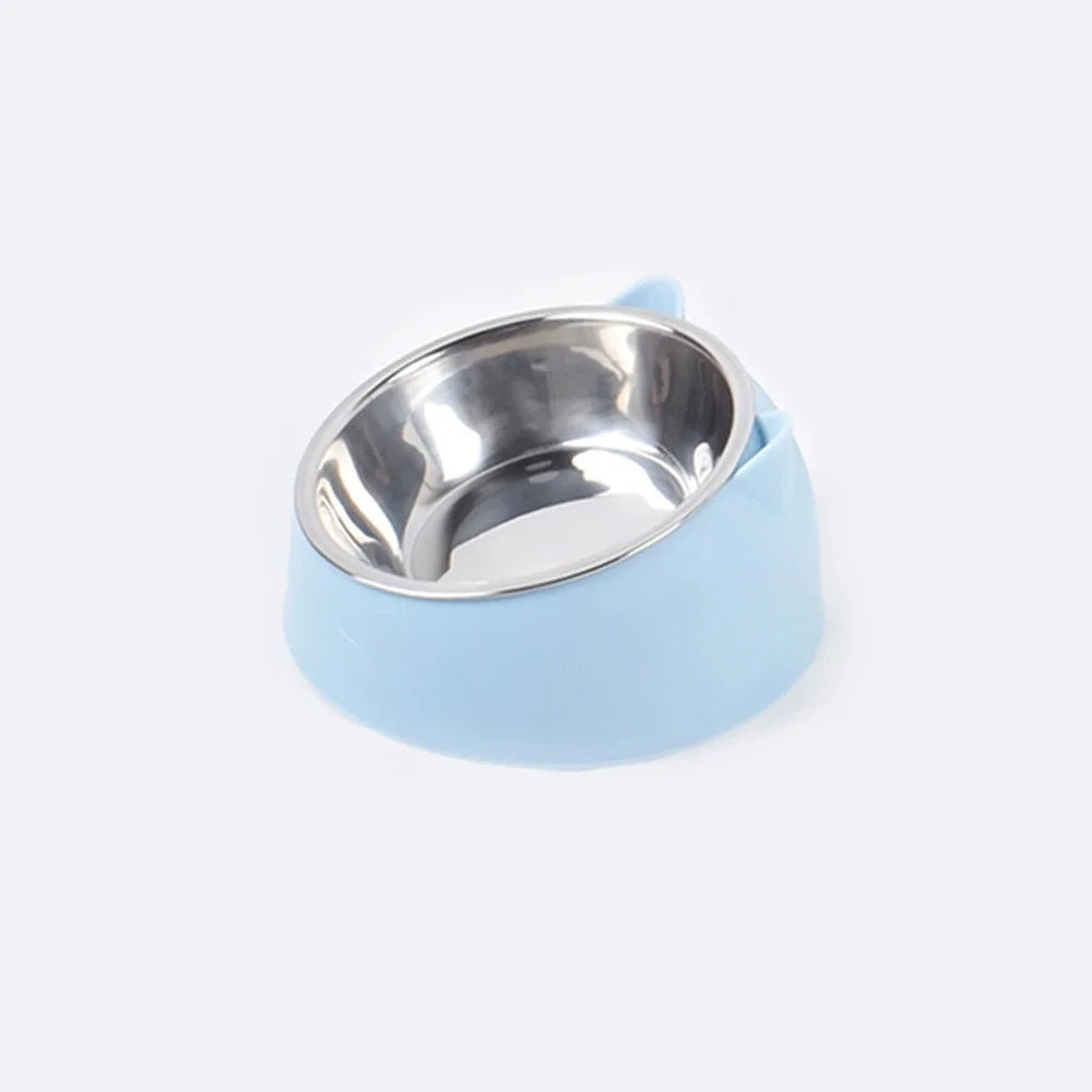 15° Raised Stainless Steel Pet Bowl – Non-Slip Tilted Food & Water Feeder for Cats, Dogs & Puppies, Neck-Friendly Elevated Bowl