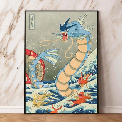 Décoration Murale sur Toile Pokémon Gyarados – Affiche Anime Classique Peinture pour la Décoration Moderne de la Maison et du Salon