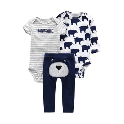 3PCS Baby Bodysuit Set – Soft Cotton Long & Short Sleeve Infant Rompers with Comfortable PP Pants for Baby Boys & Girls
