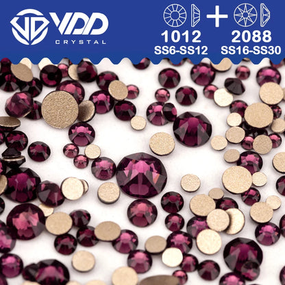 VDD Piedras Preciosas de Cristal Doradas de Fondo Plano – 2088 Cristales de Strass para Arte de Uñas, Manualidades y Decoraciones DIY