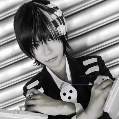 Anime Soul Eater Death the Kid Cosplay Wig – Black & White Split Hair Style (Unisex with Wig Cap, Halloween/Carnival Prop)