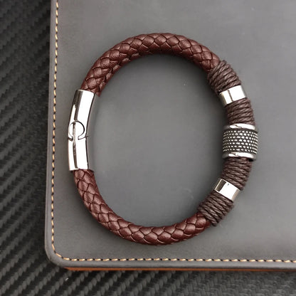 Luxury Vintage Leather Bracelet for Men – Multi-Layer Brown Leather & Stainless Steel Bead Wrist Bangle | Fashion Jewelry Gift