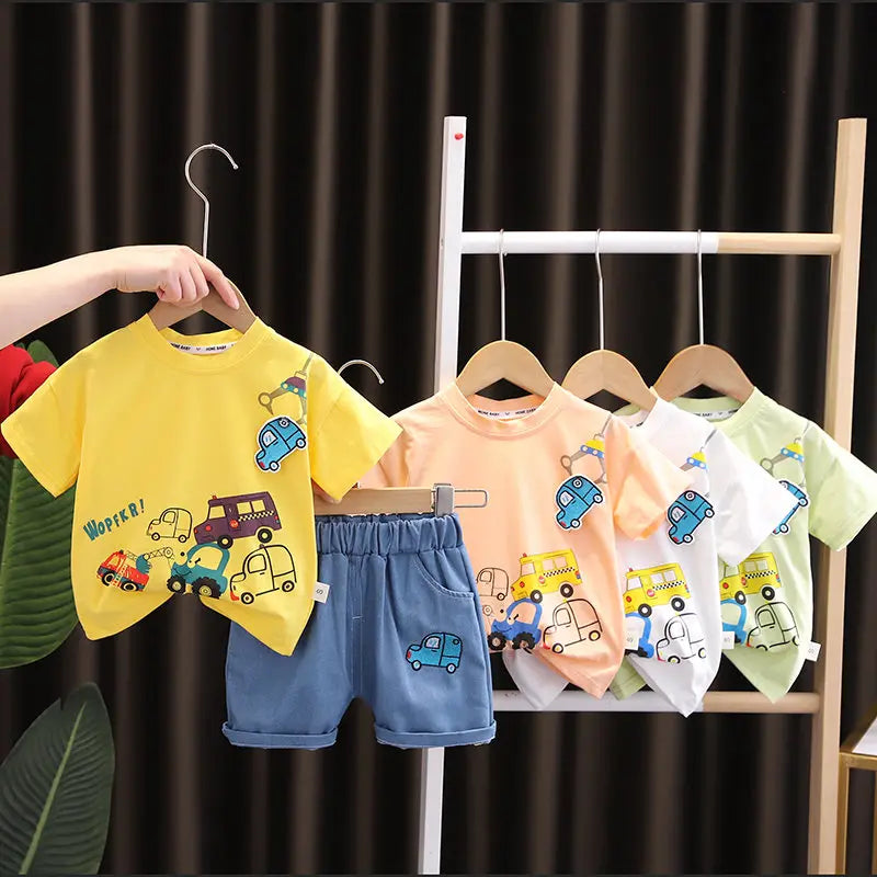 Conjunto de camiseta y shorts de algodón con estampado de coches para bebés, ideal para el verano, edades de 1 a 5 años
