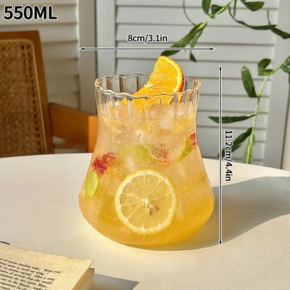 INS Style Transparent Striped Glass Cup, Creative Cold Coffee Mug, Iced Juice and Cocktail Drinking Glass, Elegant Water and Wine Cup, Modern Glass Drinkware