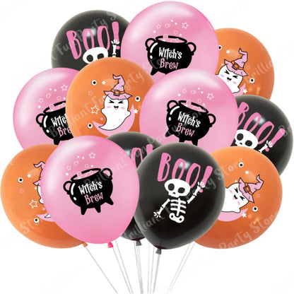 12-Inch Halloween Latex Balloons – Black, Orange, White & Pink Balloons for Halloween Parties, Holiday Events, Party Favors & Decorations
