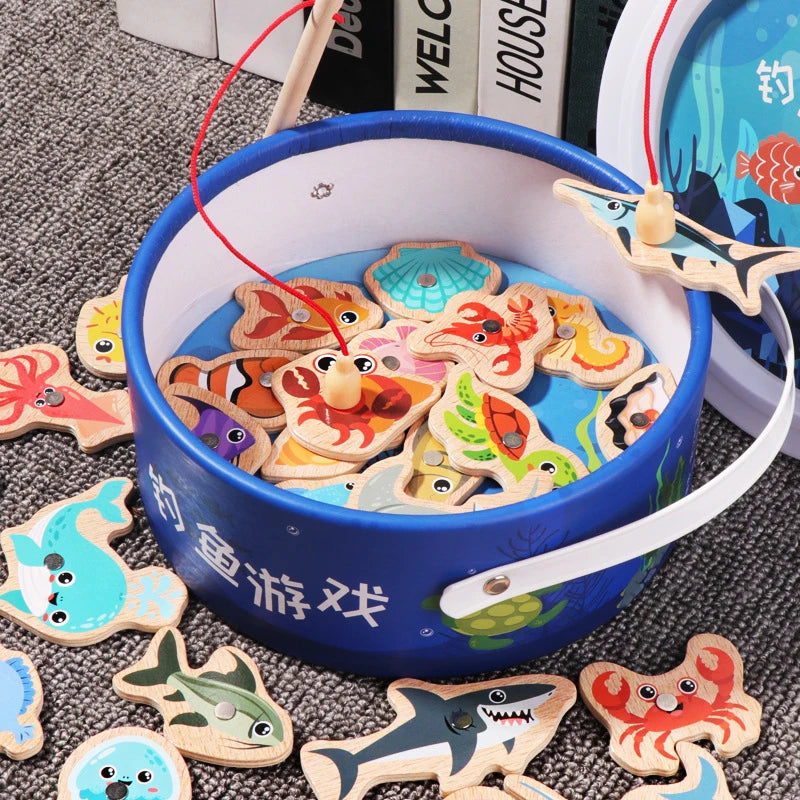 Jouet de Pêche Magnétique en Bois – Jeu d'Apprentissage Montessori sur la Vie Marine, Activité de Pêche Éducative Précoce pour Bébé, Jouet de Développement Cognitif Interactif Parent-Enfant pour Enfants