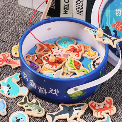 Jouet de Pêche Magnétique en Bois – Jeu d'Apprentissage Montessori sur la Vie Marine, Activité de Pêche Éducative Précoce pour Bébé, Jouet de Développement Cognitif Interactif Parent-Enfant pour Enfants