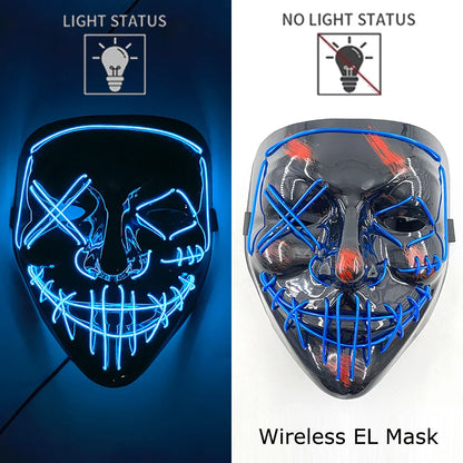 Masque LED sans fil Purge – Masque néon lumineux pour Halloween, fêtes et festivals