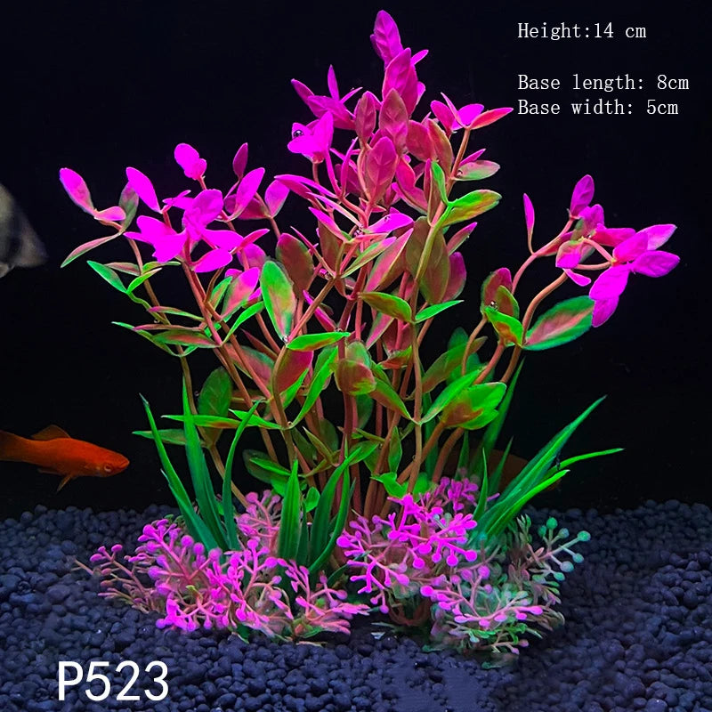 Artificial Underwater Aquarium Plants – Plastic Aquatic Fake Shrubs & Green Water Grass for Fish Tank Landscaping, Realistic Simulated Decor