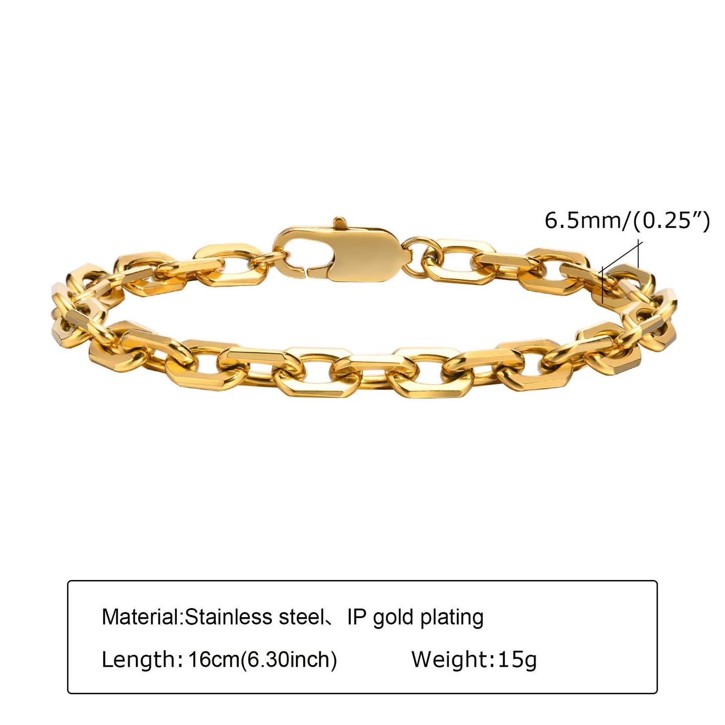 18K Gold Plated Stainless Steel Paperclip Chain Bracelet – Adjustable Twist Link Chunky Stackable Bracelet for Women