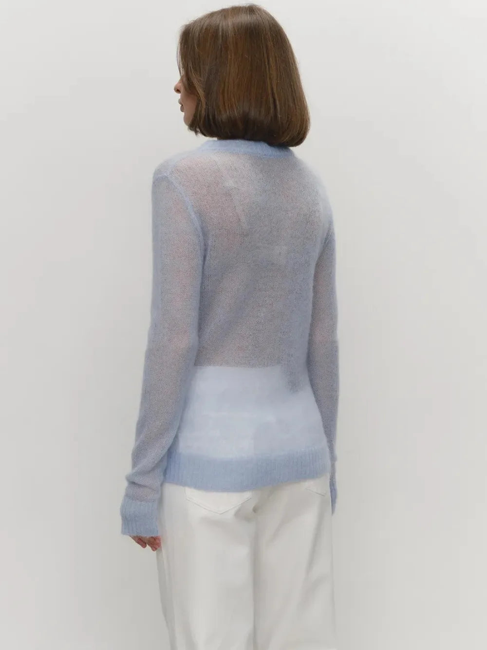 Women’s Classic Mohair Knitted Sweater Top Spring Summer Loose O-Neck Micro Sheer Cool Knit Shirt
