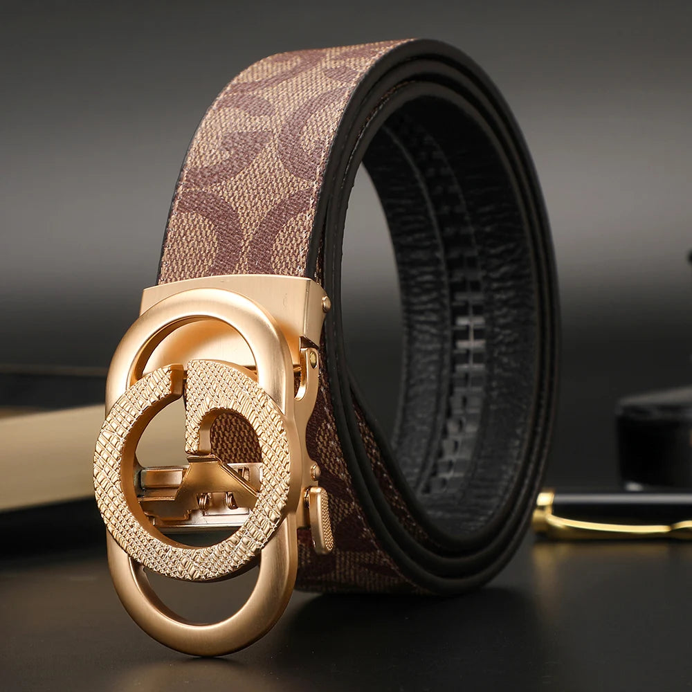 Men's Luxury-Style Canvas & Leather Belt – Automatic Buckle Designer-Style Waist Belt for Business, Jeans & Casual Everyday Wear