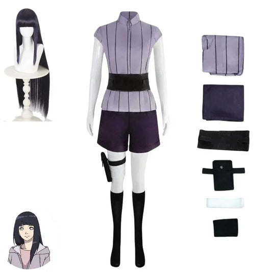 Disfraz de cosplay de Hinata Hyuga – Traje de ninja de anime (conjunto de actuación para fiesta de Halloween)