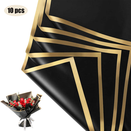 10 hojas de papel de envolver flores impermeable con bordes dorados para ramos, bodas, regalos y arreglos florales de bricolaje