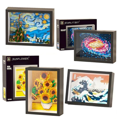 3D Diamond Building Block Art Set with Display Box – Van Gogh Sunflowers, The Starry Night & Great Wave Inspired Model, Kids' Gift