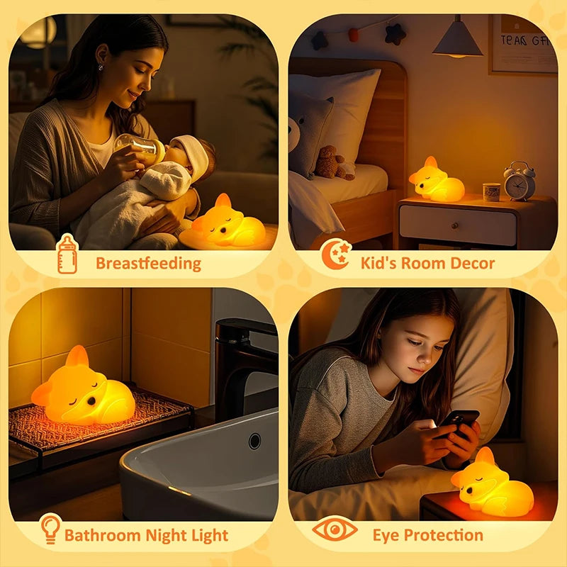 Cute Fox Silicone Night Light – Squishy Rechargeable Touch Lamp with Dimmable Brightness & Timer, Cozy Bedside Nursery Gift