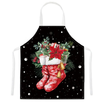 Christmas Cartoon Apron – Santa Claus, Deer & Xmas Tree Print Oil & Dustproof Parent-Child Apron for Kitchen, Baking & Cooking