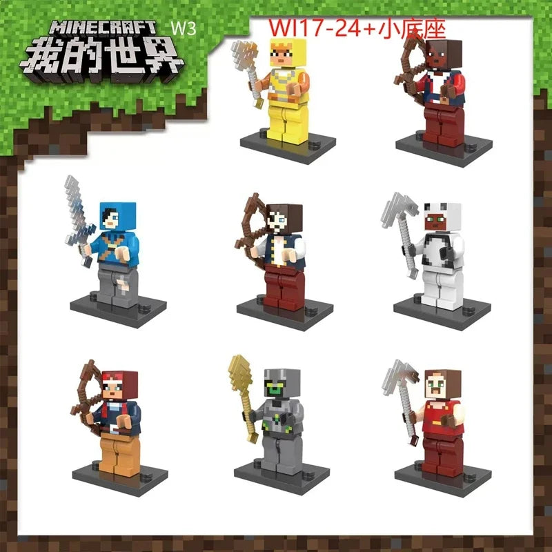 Lot de 8 mini-blocs de construction inspirés de Minecraft – Creeper, Ender Dragon, Steve, Squelette et Cheval, jouets de construction à faire soi-même, blocs de construction créatifs à collectionner pour enfants