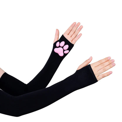 Cute 3D Cat Paw Fingerless Gloves – Soft Silicone Paw Sleeves for Women | Kawaii Sun Protection Fashion Accessory