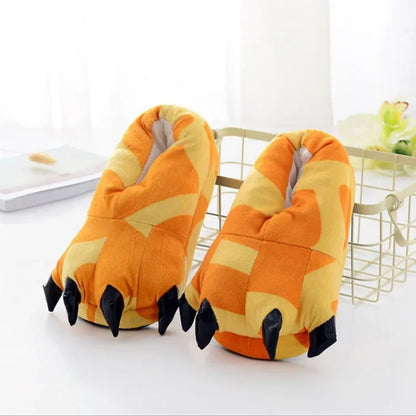 Women’s Plush Animal Slippers – Thick Fluffy Non-Slip Indoor House Shoes with Dinosaur, Cow, Cat Paw & Claw Designs