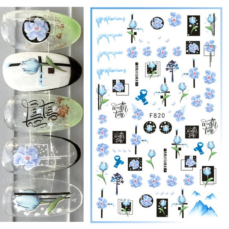 3D Christmas Nail Art Stickers – Snowflake & Winter Tree Nail Decals for Nail Tips Decoration