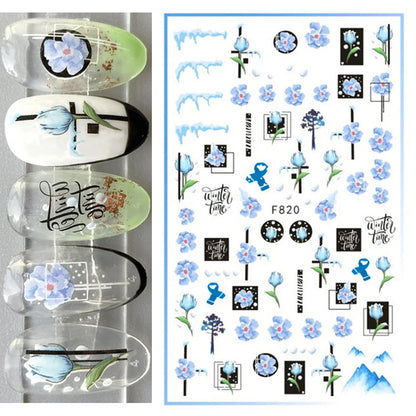 3D Christmas Nail Art Stickers – Snowflake & Winter Tree Nail Decals for Nail Tips Decoration