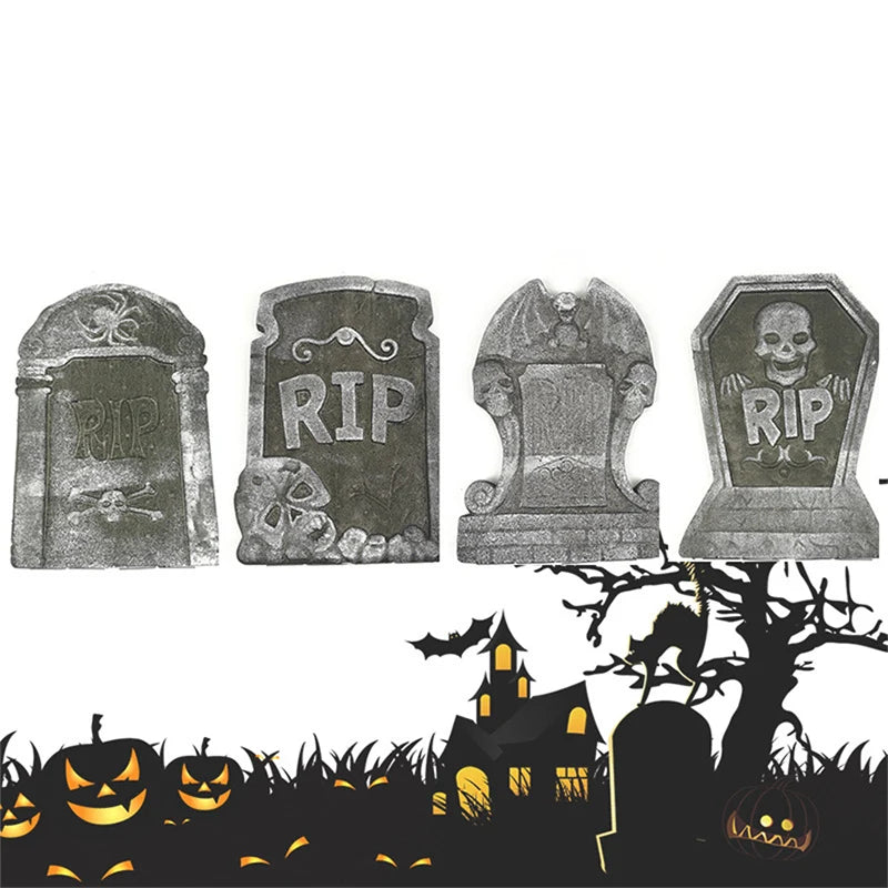 1PC Halloween Foam Skeleton Tombstone Decoration – Grave Bat & Ghost Horror Prop for Haunted Houses, Halloween Parties & Spooky Home Decor