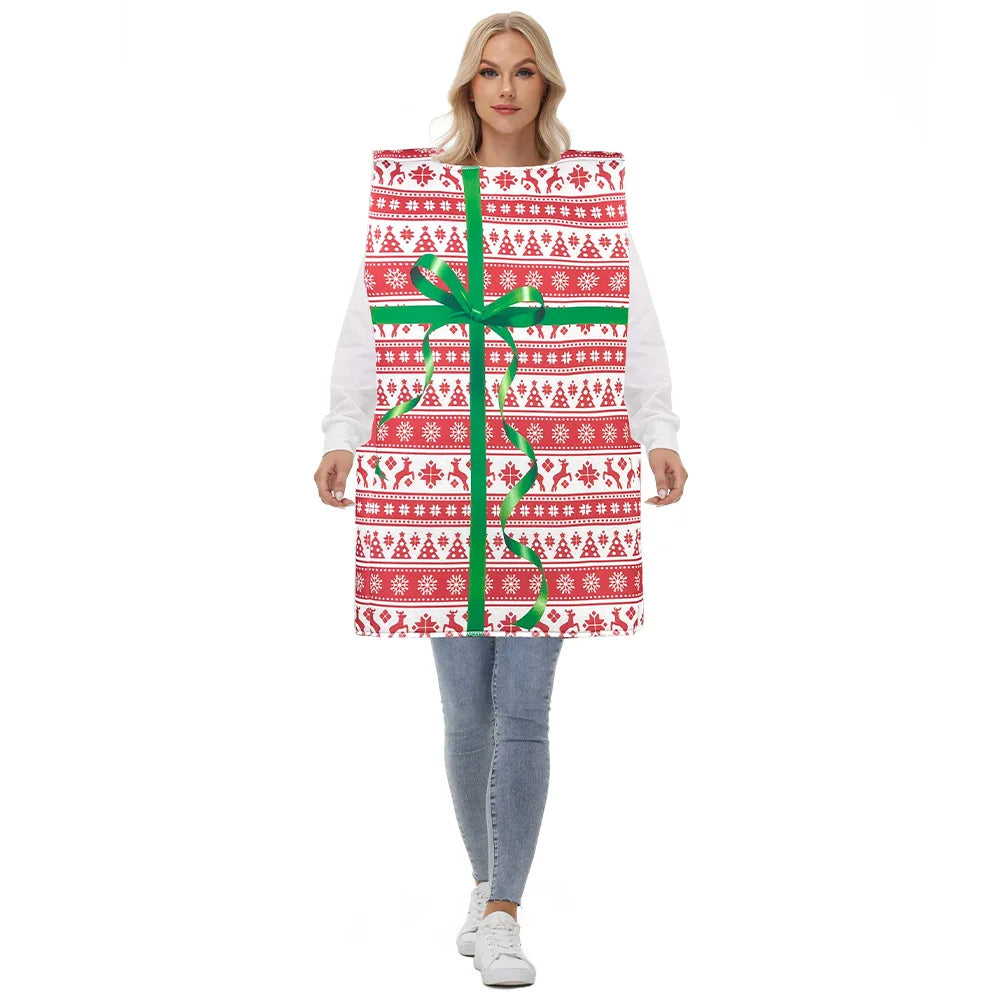 Adult Christmas Gift Box Costume, Funny Present Box Cosplay Outfit for Women and Girls, Novelty Christmas Party Dress-Up Costume for New Year, Family Matching, Stage Shows and Holiday Events